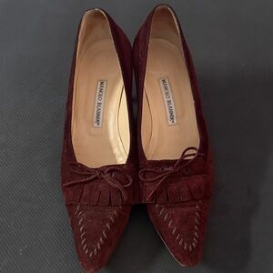 Manolo Blahnik Burgundy Suede Heels